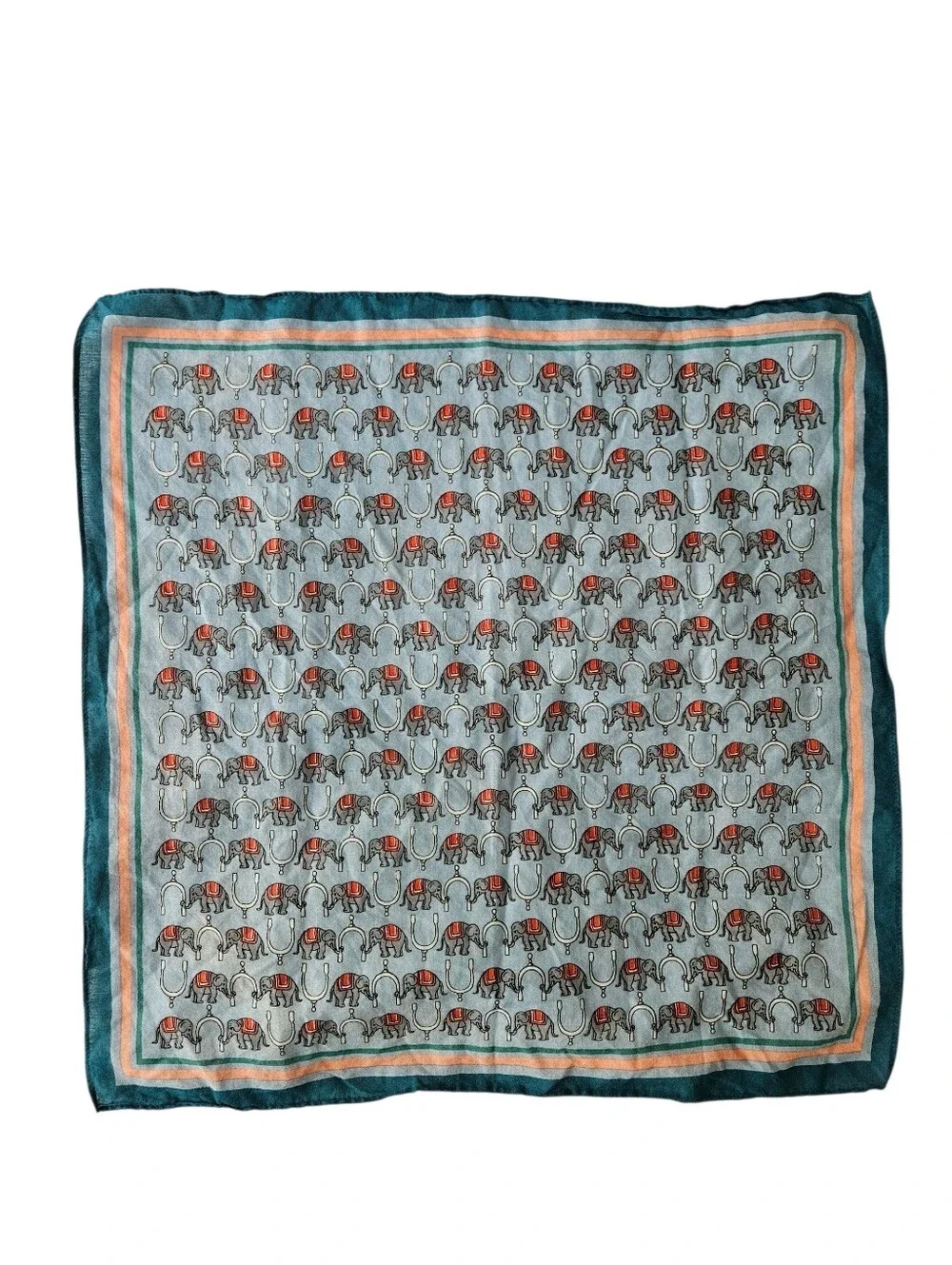 J. CREW Archival Elephant Print Cotton Blue Teal Square Scarf | SZ 20